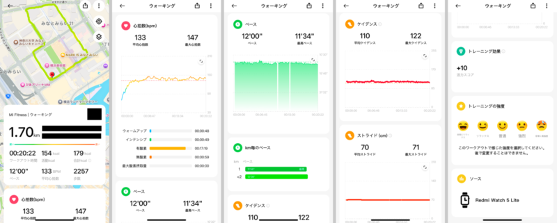 Redmi Watch 5 Lite GPS（ウォーキング結果）