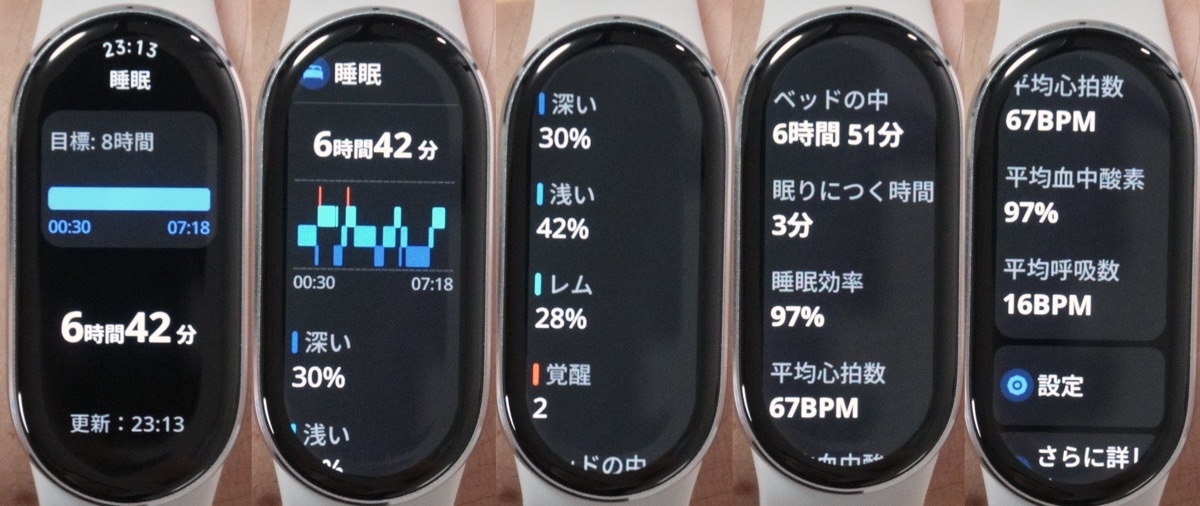 Xiaomi Smart Band 10 本体で確認できる睡眠データ